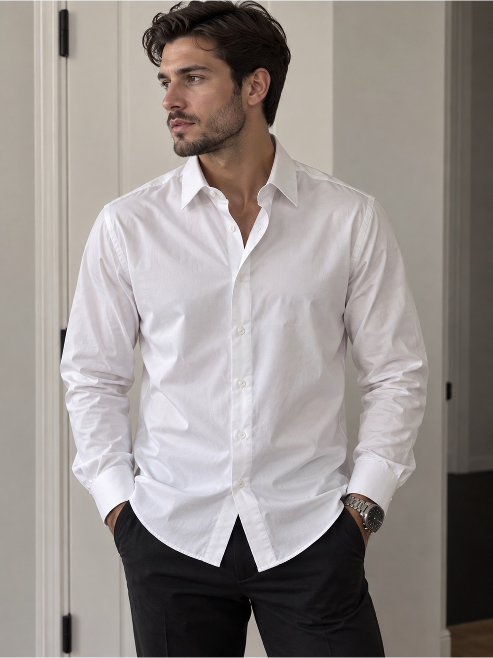 Armani Exchange Men's White Dress Shirt - Slim Spread Collar